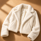 Wide collar cropped faux fur jacket for women