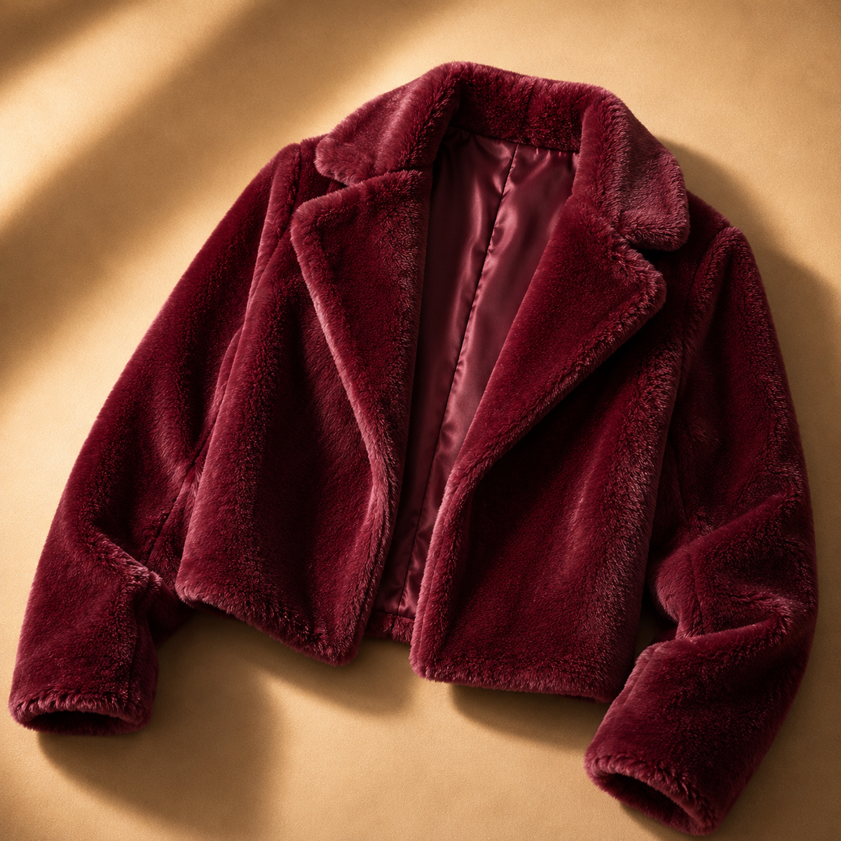 Wide collar cropped faux fur jacket for women