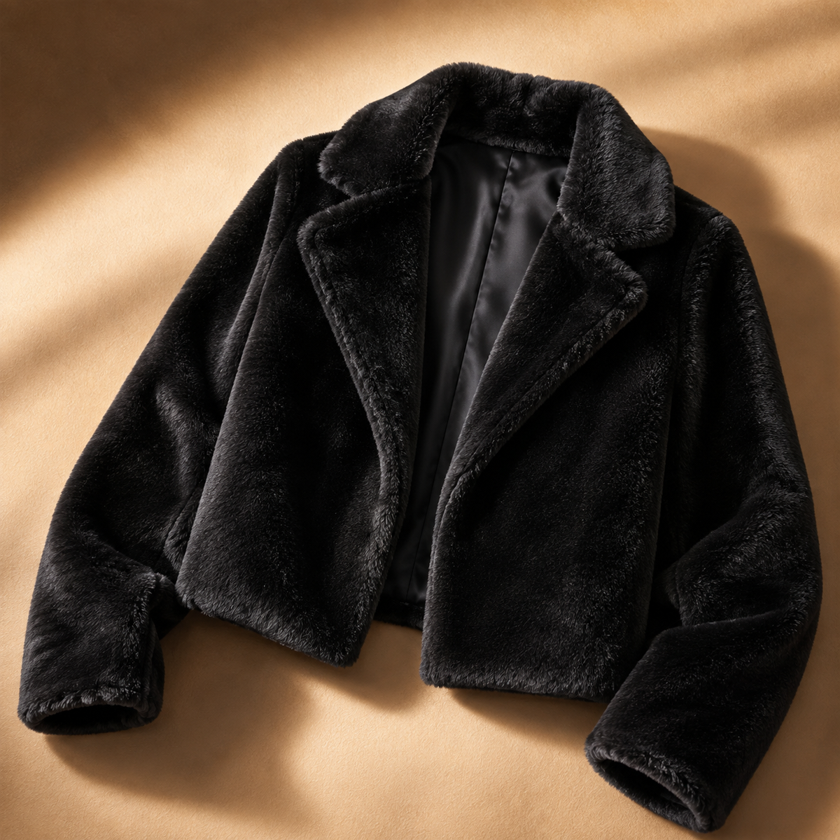 Wide collar cropped faux fur jacket for women