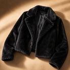 Wide collar cropped faux fur jacket for women