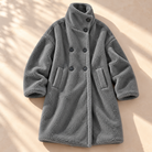 Double-breasted midi teddy coat for women
