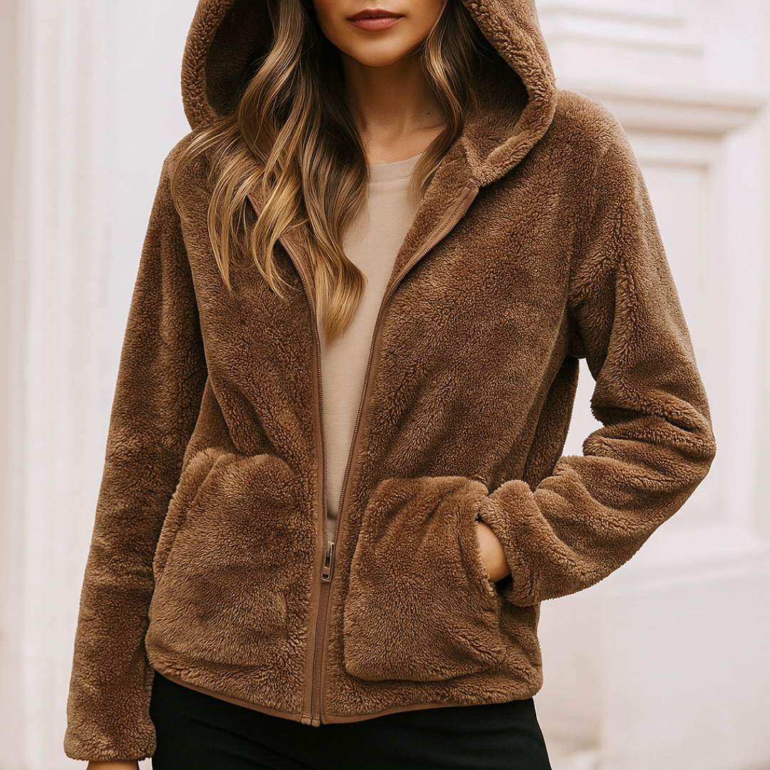 Hooded teddy fleece jacket for women