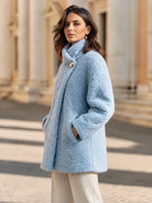 Gold button wrap teddy coat for women