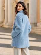 Gold button wrap teddy coat for women