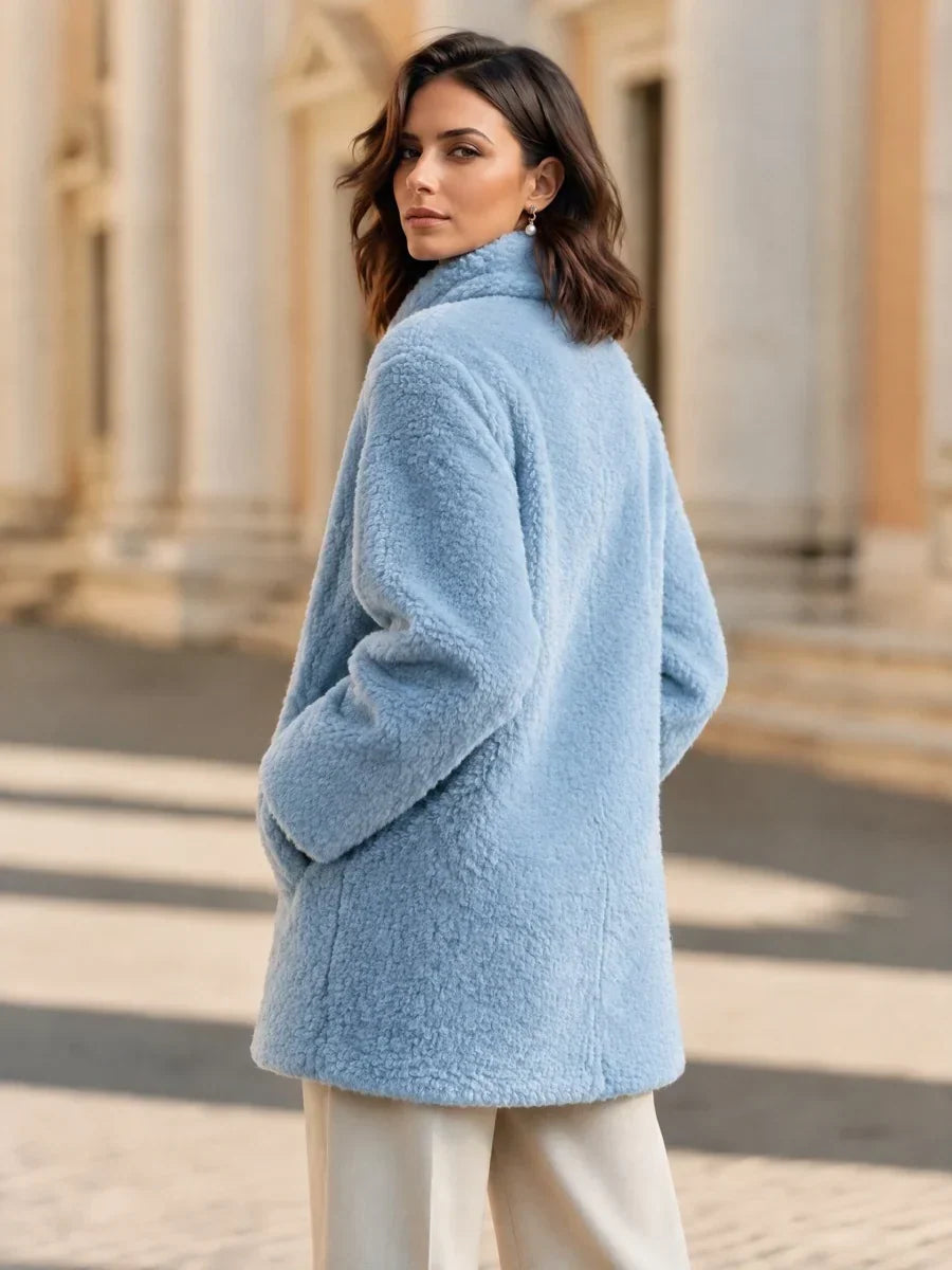Gold button wrap teddy coat for women