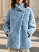 Gold button wrap teddy coat for women