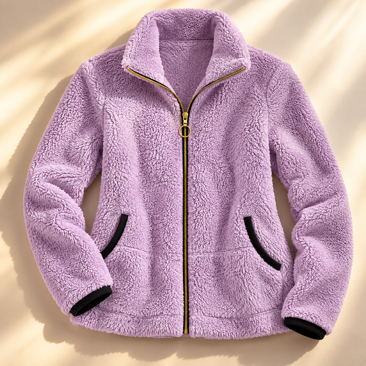 Ring-pull zip sherpa jacket for women