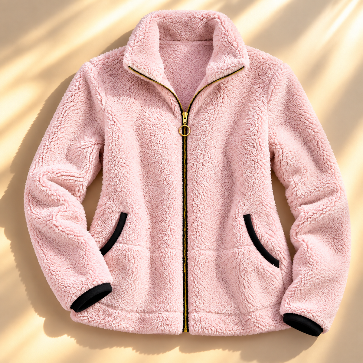 Ring-pull zip sherpa jacket for women
