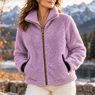 Ring-pull zip sherpa jacket for women