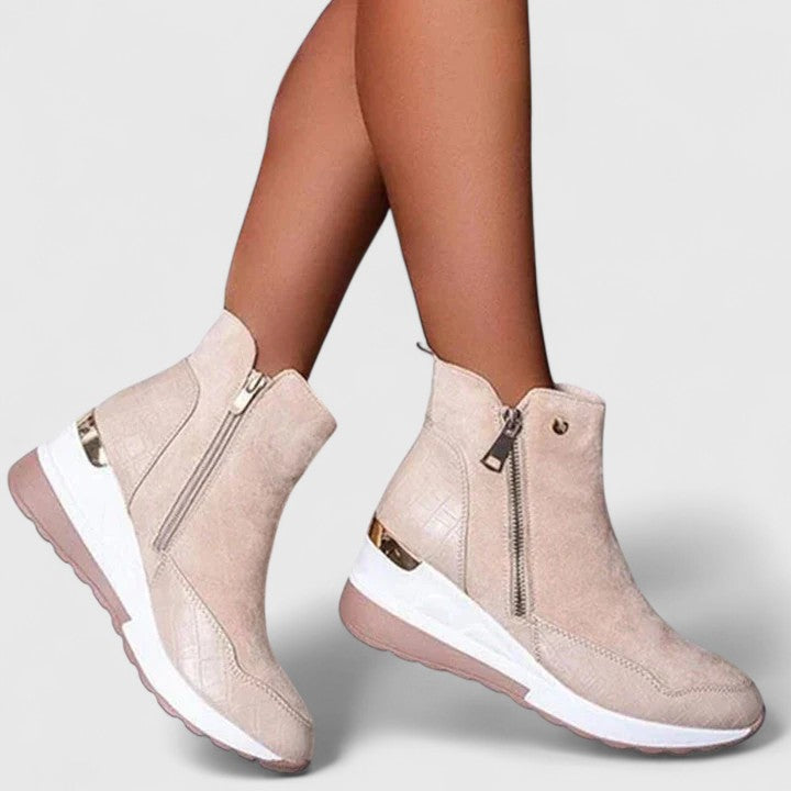 Suede-look side zip wedge boots for women