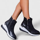 Suede-look side zip wedge boots for women