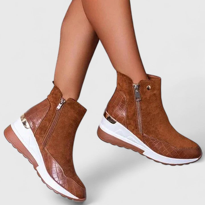 Suede-look side zip wedge boots for women