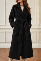 Wide lapel longline belted coat for women