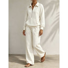 Half-zip kangaroo-pocket lounge set for women