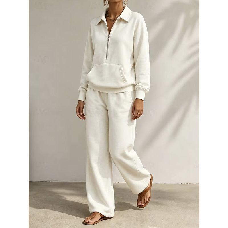 Half-zip kangaroo-pocket lounge set for women