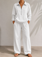 Half-zip kangaroo-pocket lounge set in light grey for women
