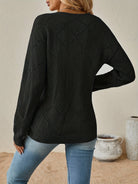 Diamond pointelle V-neck knit sweater for women