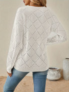 Diamond pointelle V-neck knit sweater for women