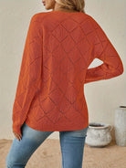 Diamond pointelle V-neck knit sweater for women