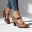 Brogue block heel Mary Jane shoes for women