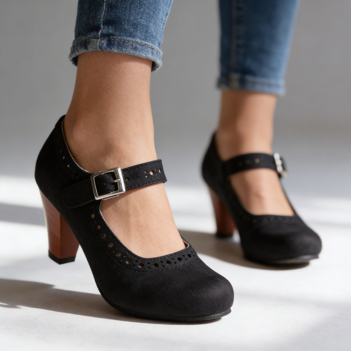 Brogue block heel Mary Jane shoes for women