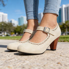 Brogue block heel Mary Jane shoes for women