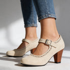 Brogue block heel Mary Jane shoes for women