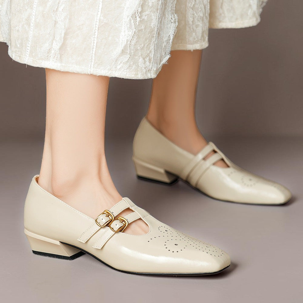 Double buckle brogue Mary Jane heels for women