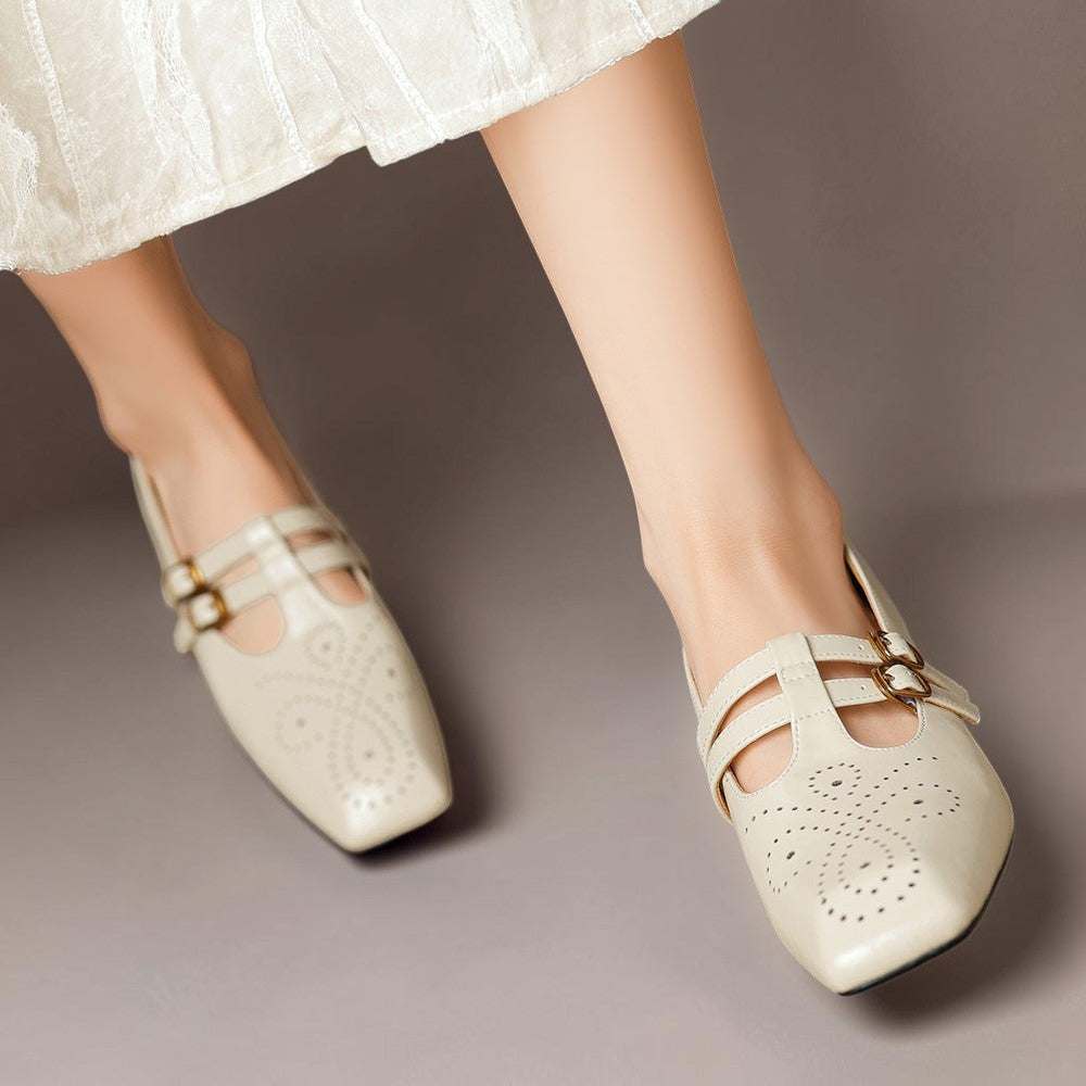 Double buckle brogue Mary Jane heels for women