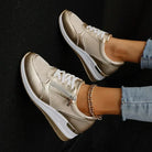 Metallic platform wedge sneakers for women