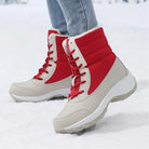 Waterproof faux fur cuff lace-up snow boots for women