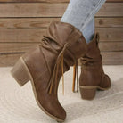Braided tassel slouch boots for women