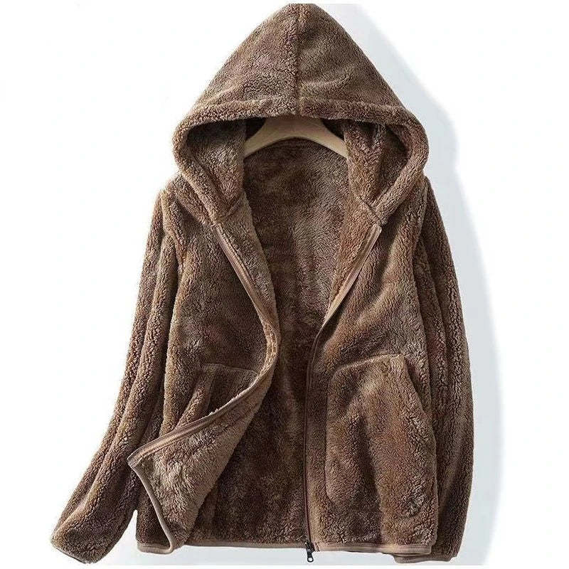 Fleece-lined sherpa zip-up hoodie for women
