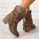 Braided tassel slouch boots for women