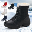 Waterproof faux fur cuff lace-up snow boots for women