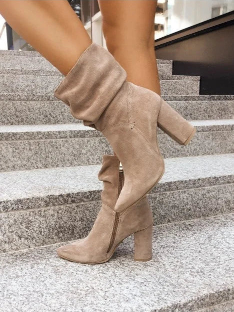 Block heel ankle slouch boots for women
