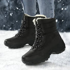 Waterproof faux fur cuff lace-up snow boots for women