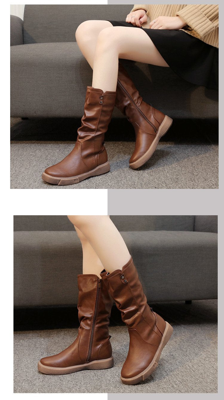 Zip-up slouch boots for women