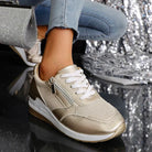 Metallic platform wedge sneakers for women