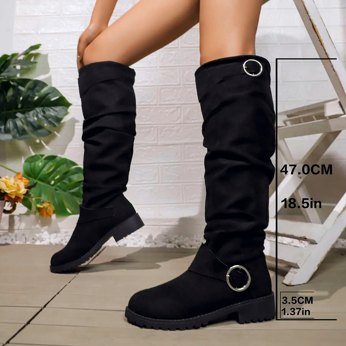 Buckle slouch over-the-knee boots for women