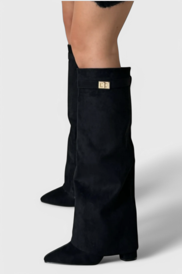 Fold-over knee-high boots women