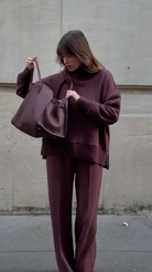 Relaxed knit wide-leg pant set for women