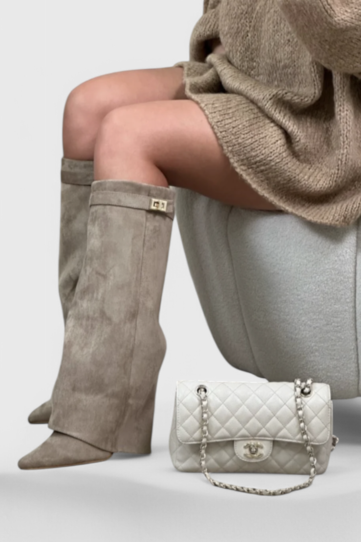 Fold-over knee-high boots women