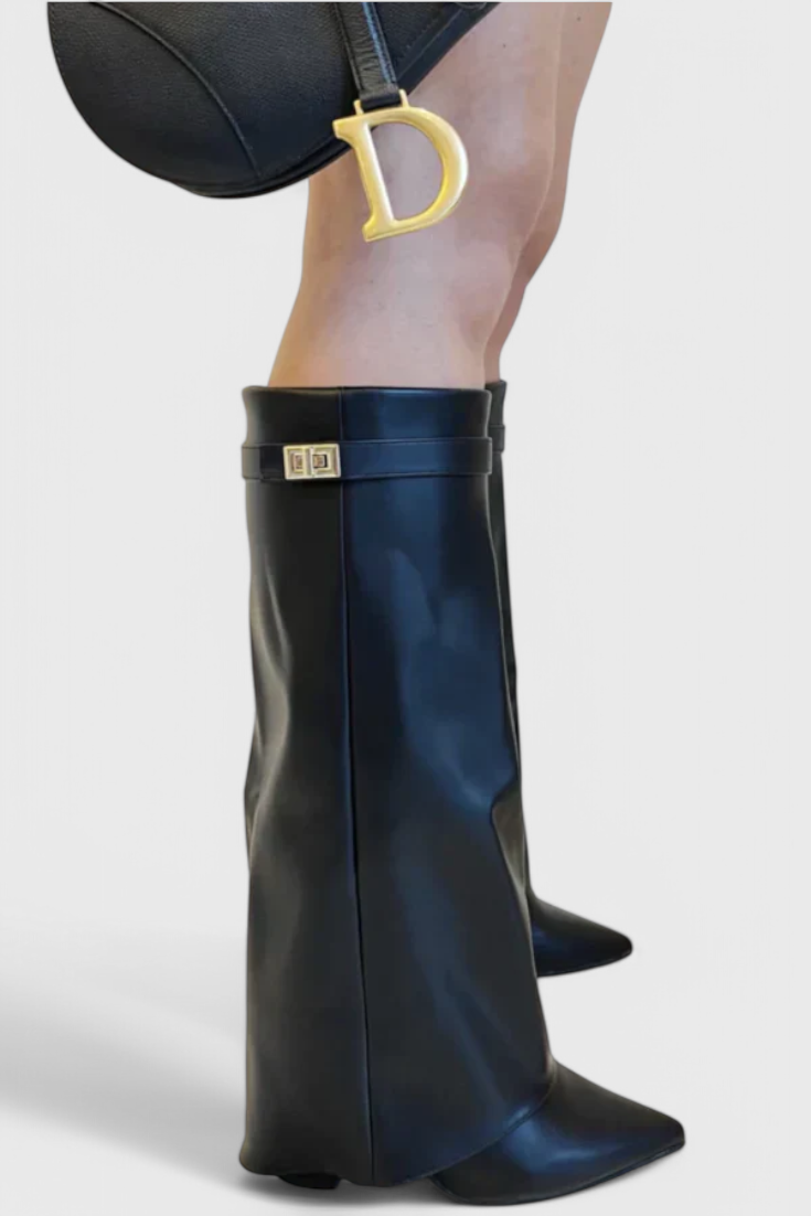 Fold-over knee-high boots women