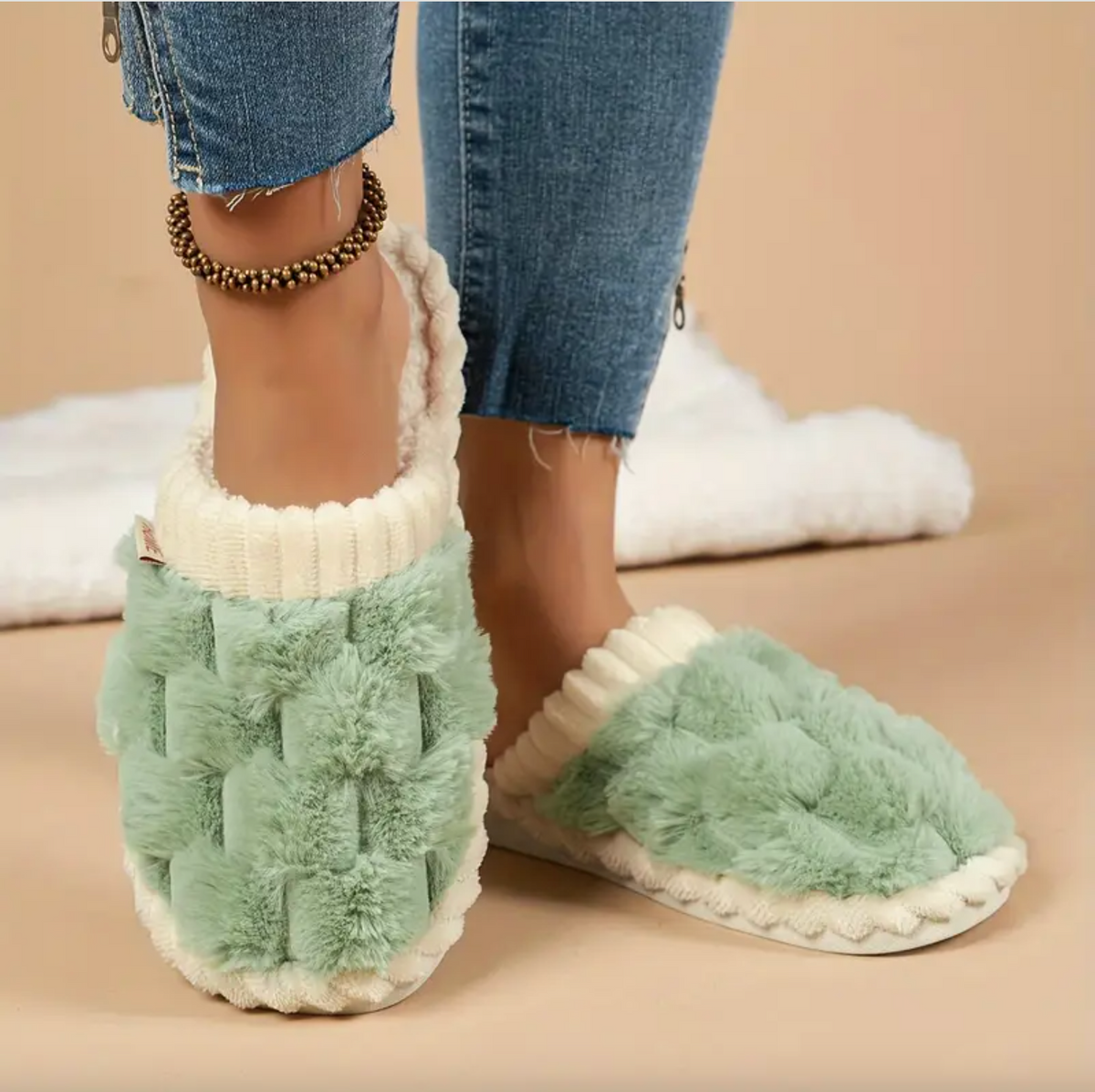 Plush lined knit slippers for women