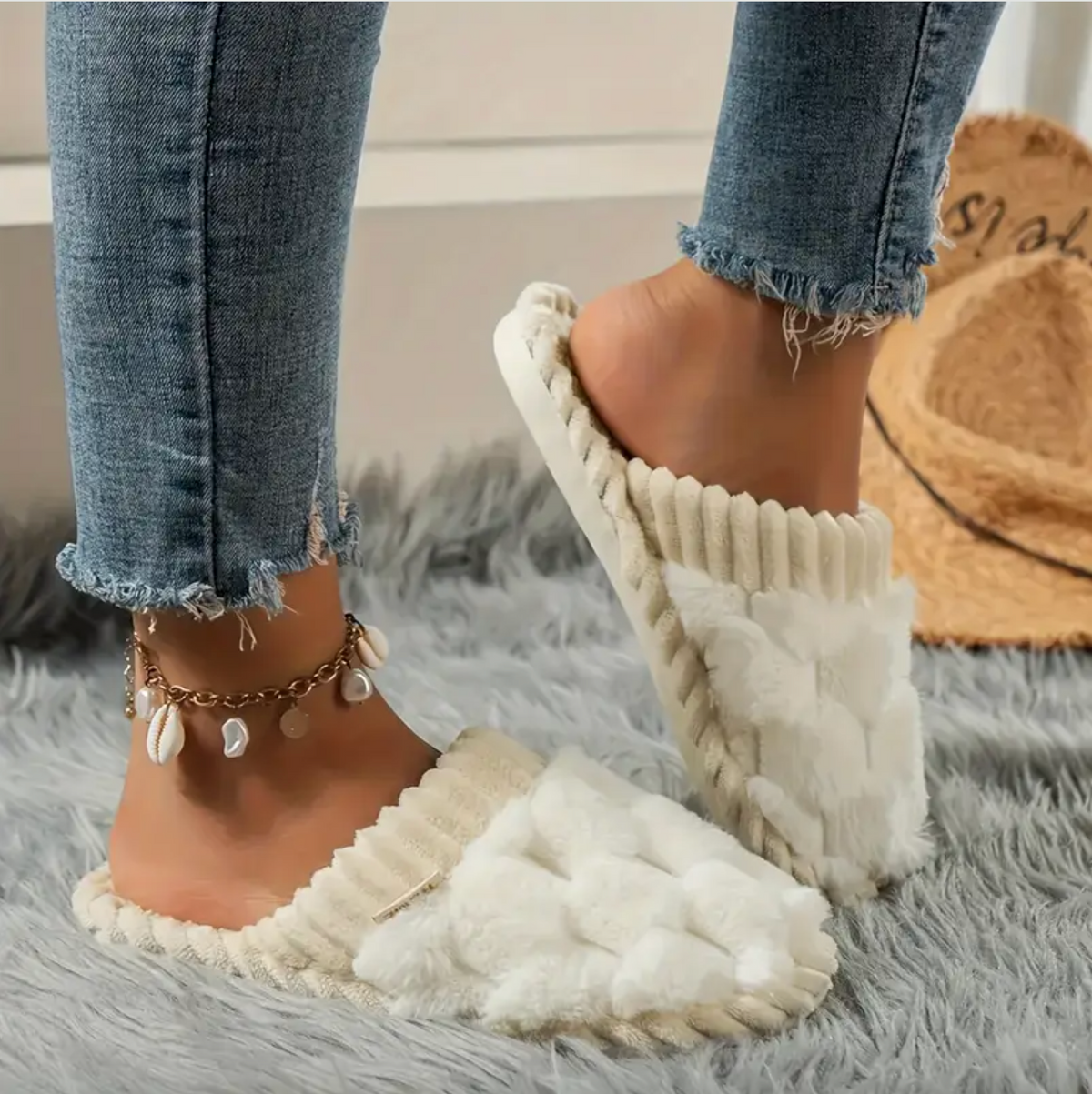 Plush lined knit slippers for women