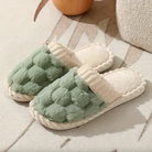 Plush lined knit slippers in green for women
