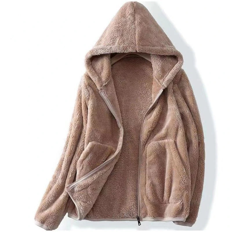 Fleece-lined sherpa zip-up hoodie for women