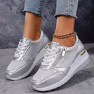 Metallic platform wedge sneakers for women