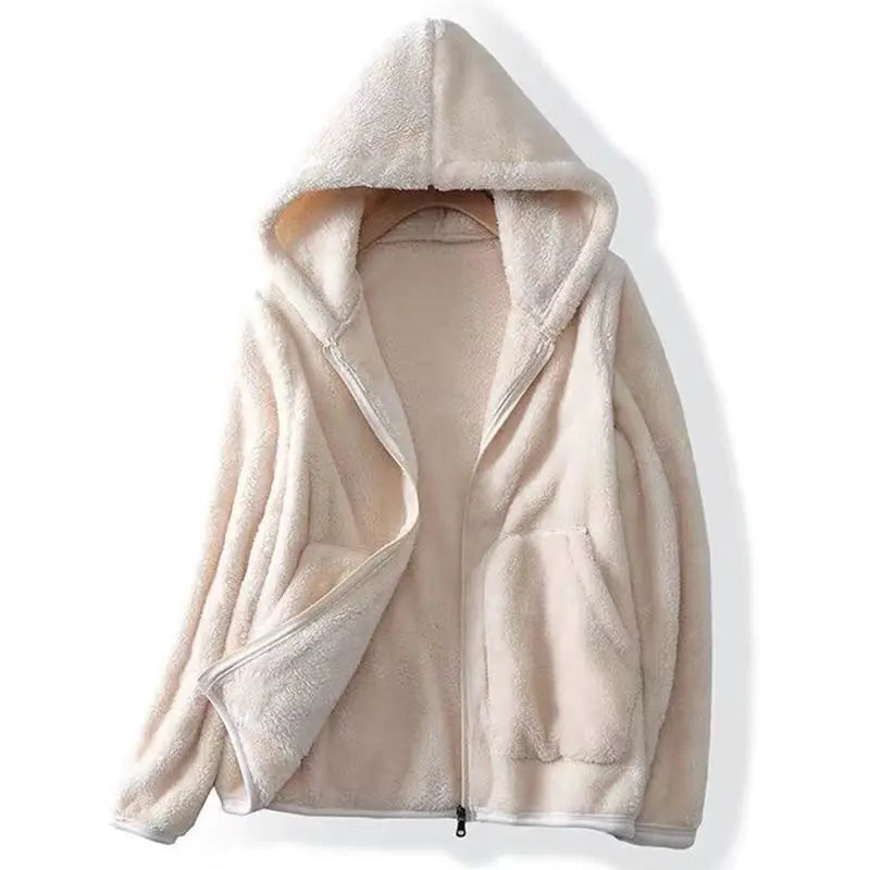 Fleece-lined sherpa zip-up hoodie for women